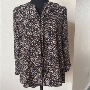 Dana Buchman Black Blouse with Brown and Cream Dot Print